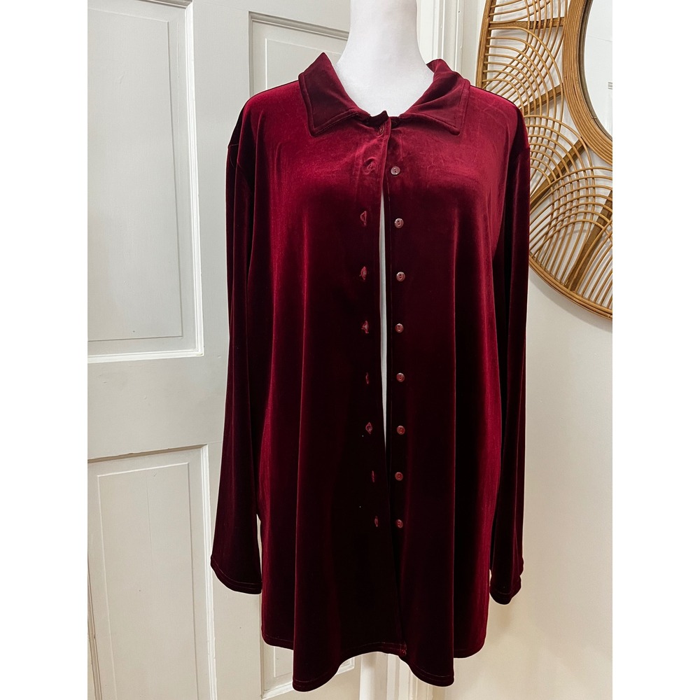 Soft by‎ Avenue Burgundy Velvet Tunic Shirt Plus 22/24 Holiday Christmas NEW - Picture 3 of 6